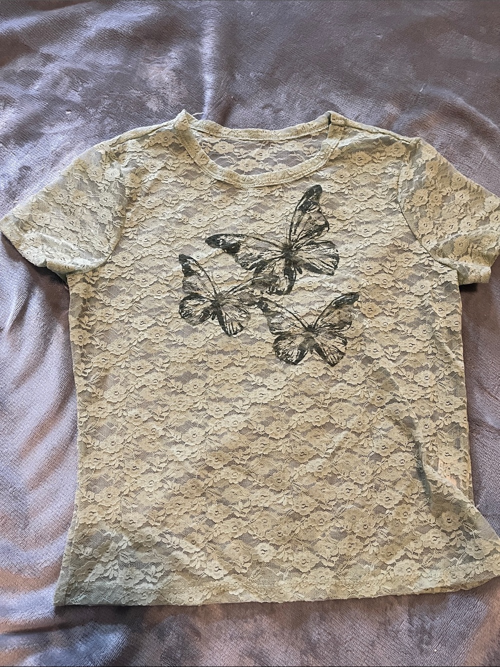 Girls Lace Butterfly Short Sleeve Tee - Green